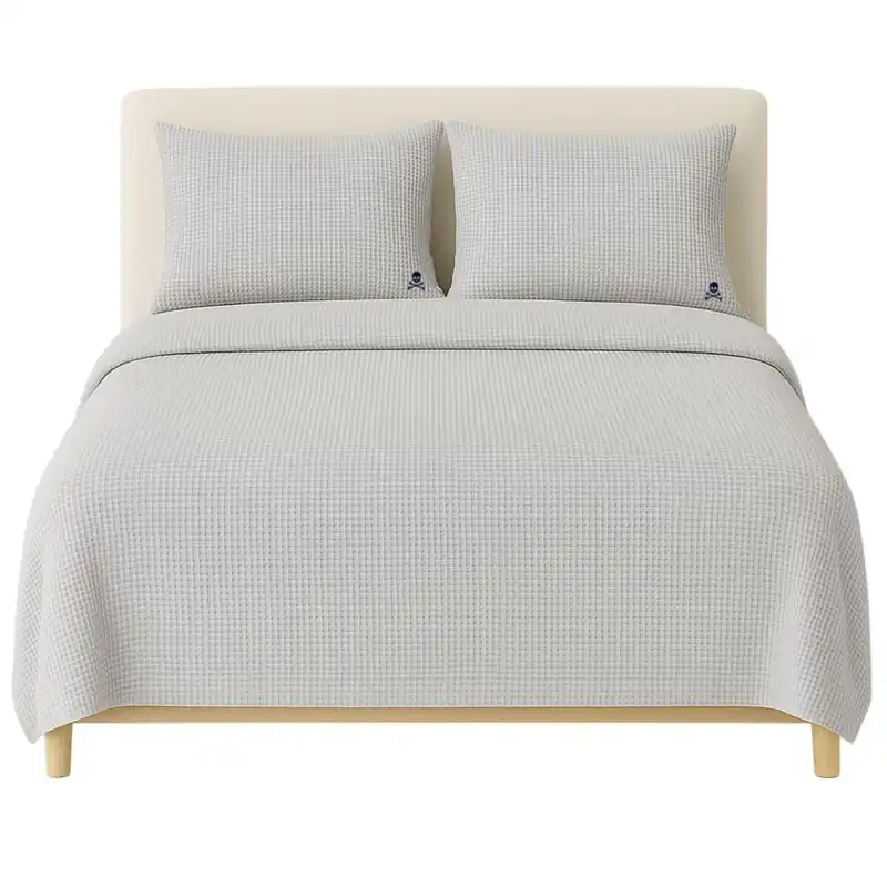 Set cama waffle (funda nordica 260x240cm + 2 fundas almohada 50x105cm) 100% algodón 144GSM gris cierre de botone shaze Scalpers Home - Textil
