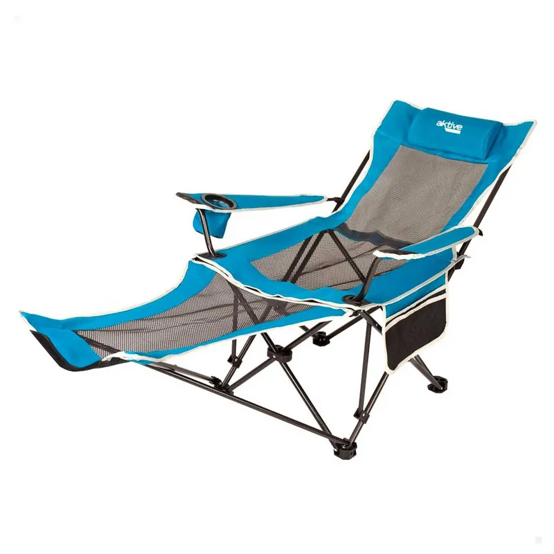 Silla tumbona Aktive Camping 2 posiciones con cojín azul - Jardín