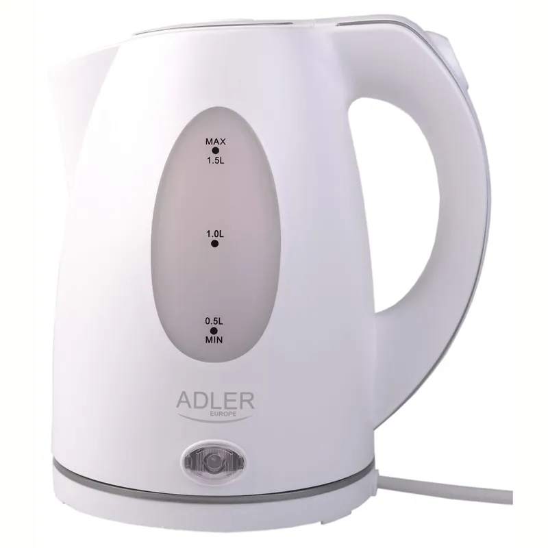 Adler AD 1207 Hervidor Agua Eléctrico, 1,5 L, Resistencia Oculta, Inalámbrico, Apagado Automático, Base 360º, 2200, Blanco - Electrodomésticos