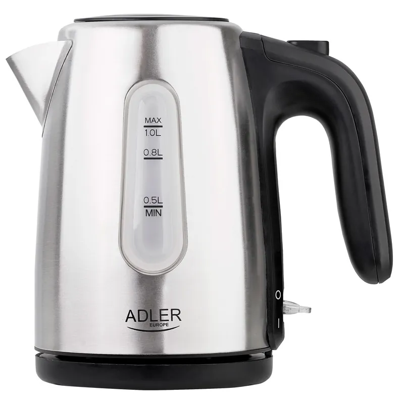 Adler AD1273 Hervidor Agua Eléctrico 1 Litro Acero Inoxidable, sin BPA, Inalámbrico, Apagado Automático, 1200, Acero Inoxidable - Electrodomésticos