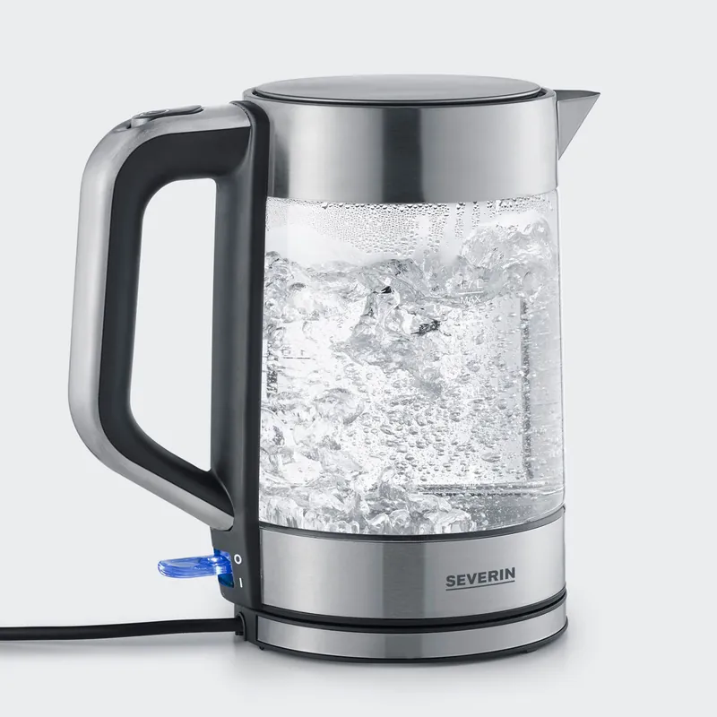 SEVERIN - Hervidor de agua, 2200 W, 1,7 L. Fondo de acero inoxidable y elemento calefactor oculto. Cristal/Inox. WK 3420