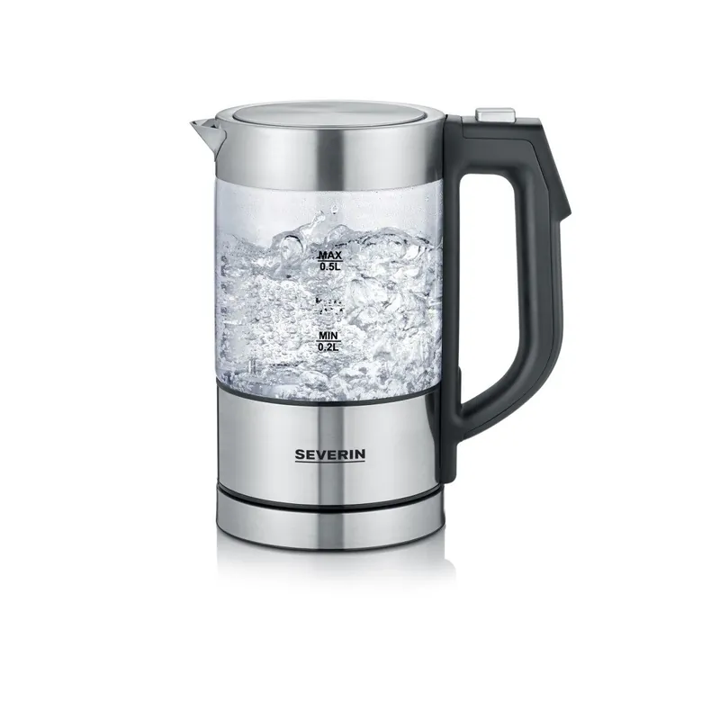 SEVERIN - Mini Hervidor de cristal digital, 1100 W, 0.5 L, Acero Inoxidable / Negro WK 3458
