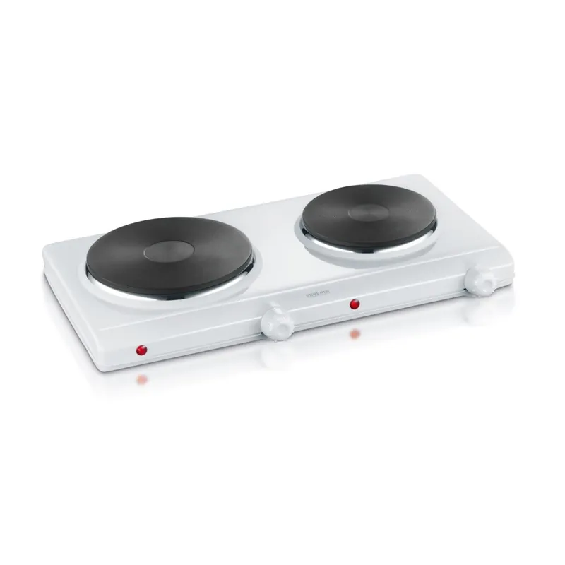 SEVERIN - Hornillo de Mesa Doble, 2500 W, 2 fuegos, Placas Caloríficas de : 150 mm - 1000 W, 180 mm - 1500 W. Color Blanco, DK 1042