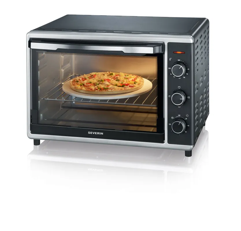 SEVERIN Horno tostador sobremesa de 42 l, mini horno de convección con grill, asador giratorio y piedra natural para pizza, cocción con aire caliente, 42x51,5x36,5 cm, negro, 1800 W, TO 2058 - Electrodomésticos