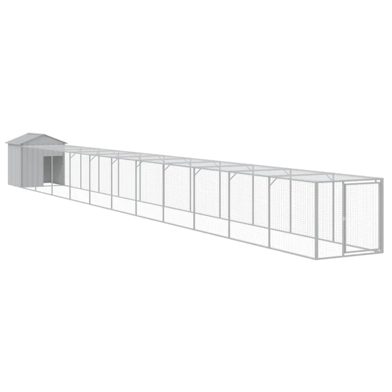 vidaXL Gallinero con corral acero galvanizado gris claro 117x201x123cm - Jardín