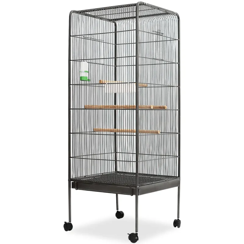 vidaXL Jaula para pájaros con techo de acero negro 54x54x146 cm - Jardín