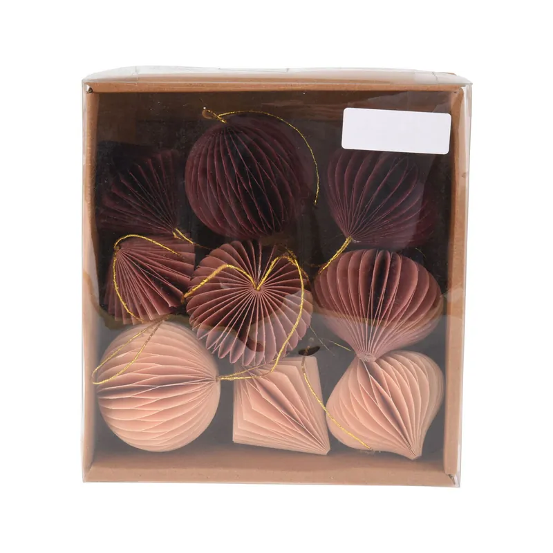 Well Home Juego de 9 Decoraciones para Árbol de Navidad en Papel Panal de Abeja - Formas variadas en color Rosa