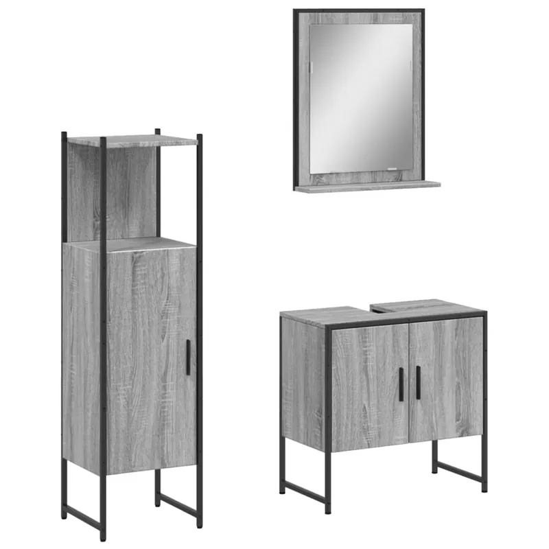 vidaXL Set de muebles baño 3 pzas madera contrachapada roble ahumado