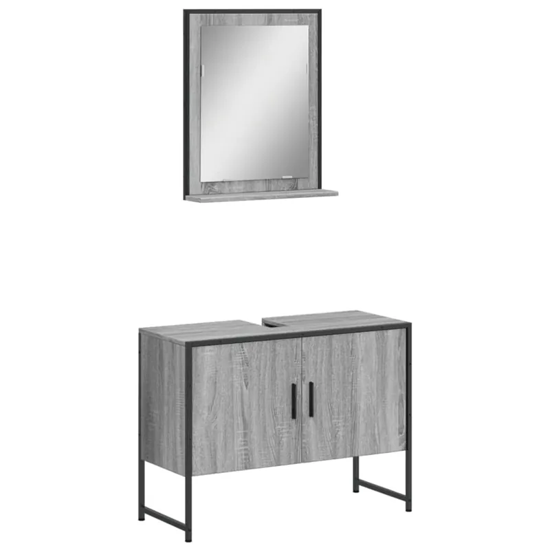vidaXL Set de muebles de baño 2 pzas madera ingeniería roble ahumado