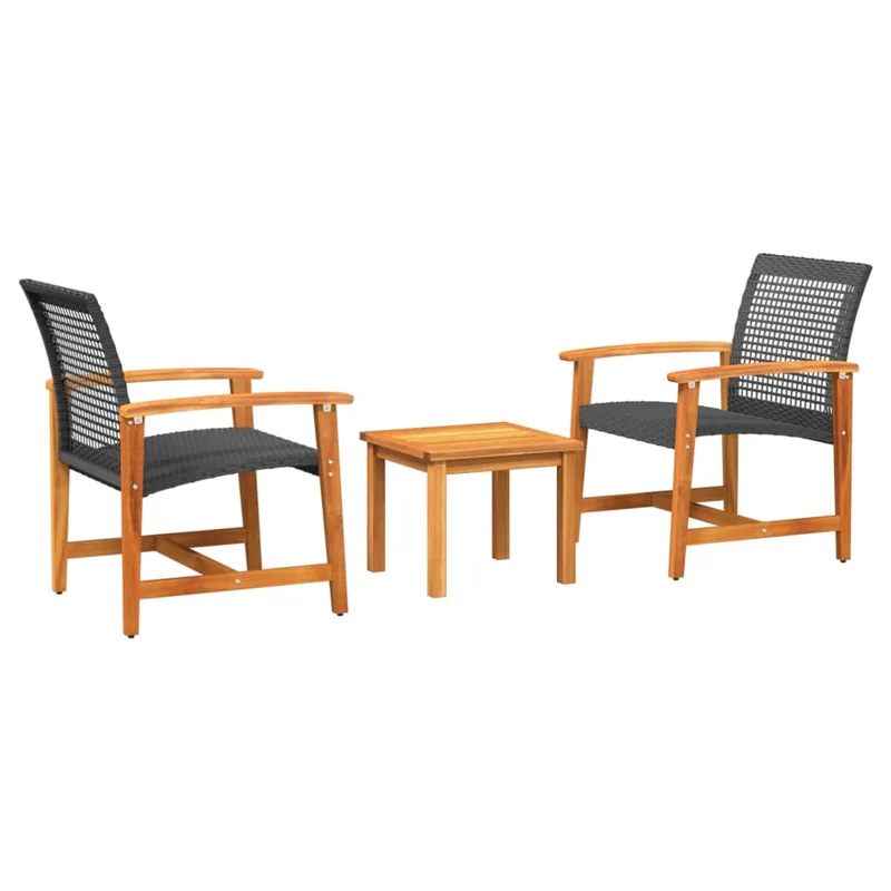vidaXL Juego de bistro de 3 piezas ratán PE negro y madera de acacia - Jardín