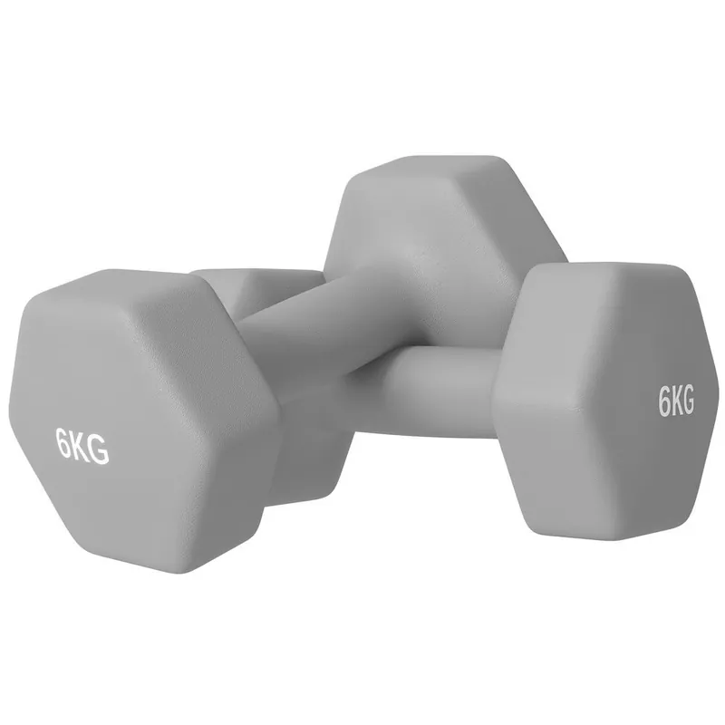 SPORTNOW Juego de Mancuernas Hexagonales, 2 x 6 kg, Recubiertas en Plástico, Juego de Pesas de Metal con Mangos Antideslizantes para Entrenamiento en Casa, Gimnasio y Oficina, Gris - Deporte
