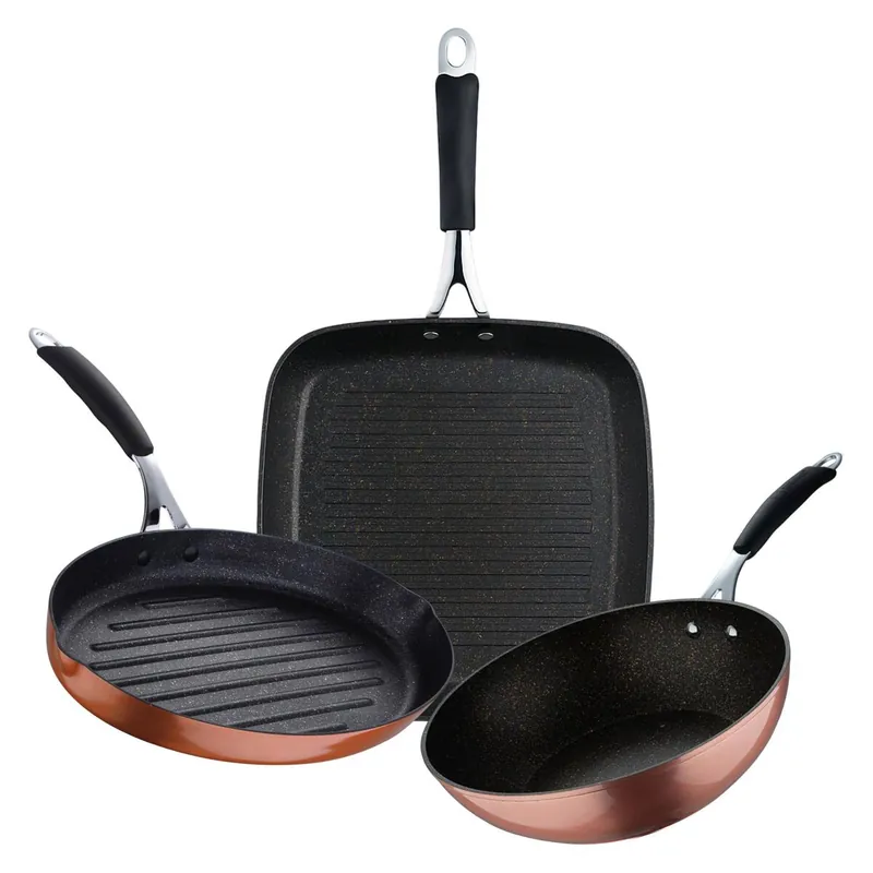 Set de Sartén Grill 28x28cm + Wok Ø28cm + Sartén para pescado 32x21,8x4cm en aluminio forjado con revestimiento antiadherente ILAG Cooper Bergner - Cocina