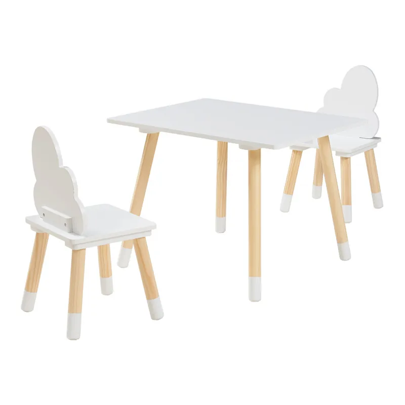 Juego infantil de mesa y 2 sillas Hovle MDF en forma de nubes Verde [en.casa] - Bebé