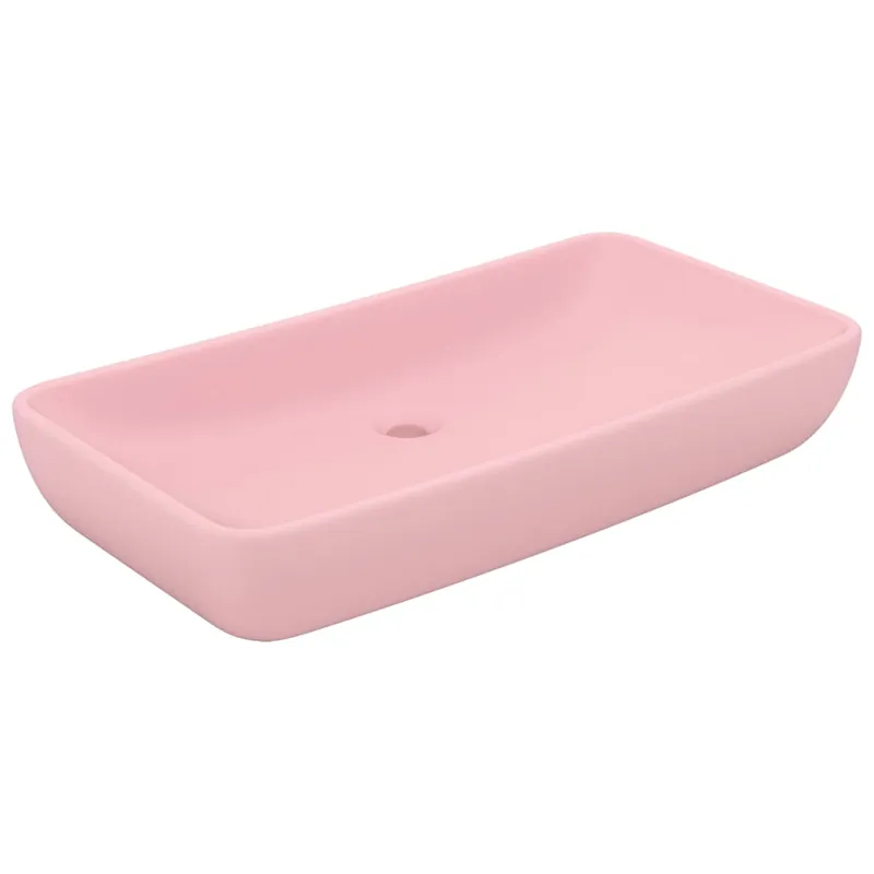 vidaXL Lavabo de lujo rectangular de cerámica rosa mate 71x38 cm - Baño