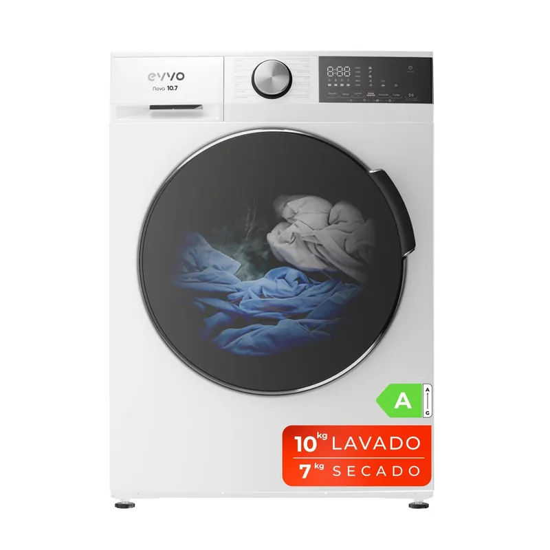 EVVO Lavadora-secadora Nova 10/7 kg, 1350 rpm, Clase A, inverter, vapor Steam Wash, 14 programas, Smart LOAD, 15’ rápido, blanca