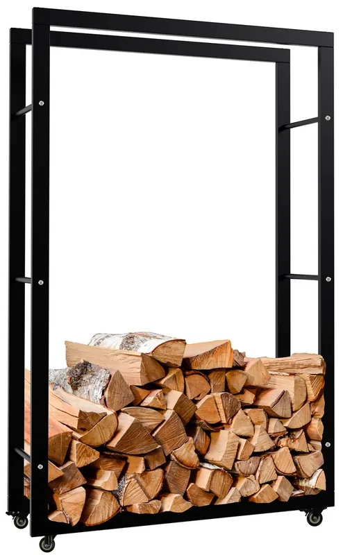 Soporte para leña Keri con ruedas Metal Negro 25X80X125 cm - Jardín