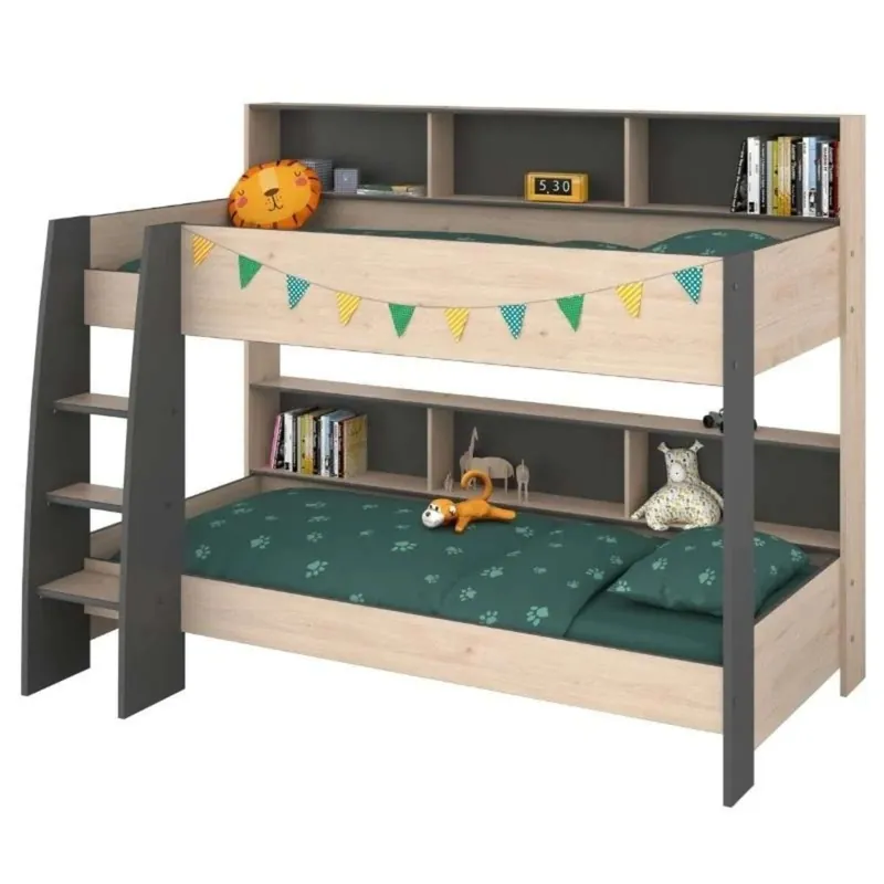 Litera Infantil Mouse 90x200 cm Dormitorio Juvenil en color roble Jackson y Gris Oscuro - Descanso