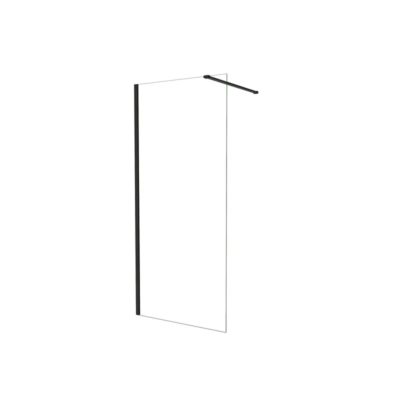 Walk in Mampara de ducha fija frontal 1 hoja sin marco exterior,Cristal templado antical 5mm con Barra1 140cm,Perfil Negro Mate,(680-700)x1900mm
