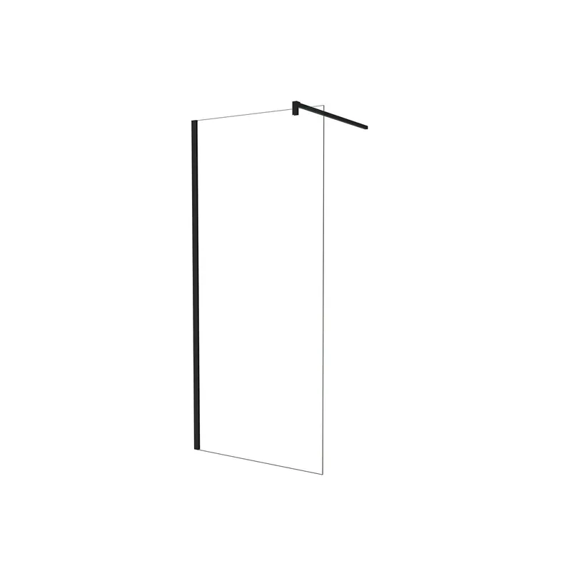Walk in Mampara de ducha fija frontal 1 hoja sin marco exterior,Cristal templado antical 5mm con Barra 90cm,Perfil Negro Mate,(680-700)x1900mm