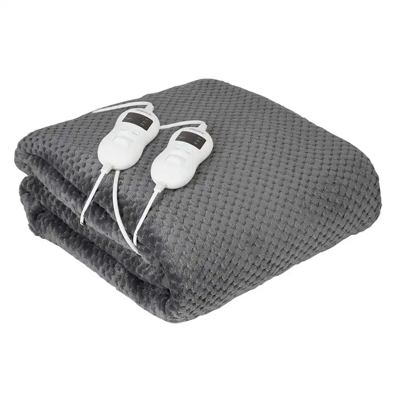 Camry CR 7417 Calienta Camas Eléctrico Doble, Medidas 150x160cm, 8 Niveles Temperatura, Temporizador, Lavable, Polar, 120, Gris - Electrodomésticos