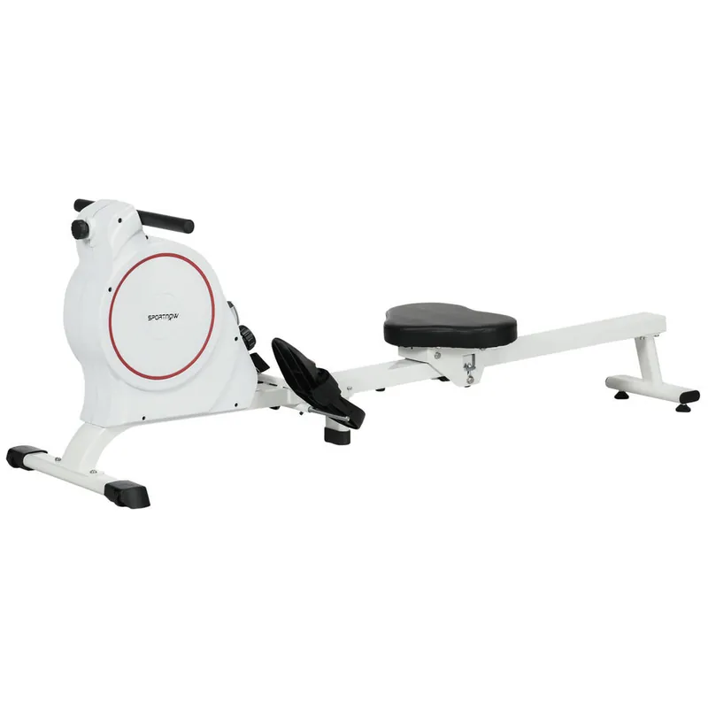 SPORTNOW Máquina de Remo Magnético Remo para Casa Plegable con Resistencia de 8 Niveles Pantalla LCD y 2 Ruedas de Transporte para Gimnasio Silencioso Carga 130 kg 180x48x60 cm Blanco - Deporte
