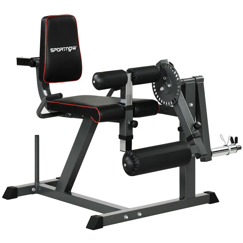 SPORTNOW Máquina de Extensión y Curl de Piernas, Máquina de Estiramiento de Piernas Ajustable con Carga de Placas, para Entrenamiento de Cadera, Muslos y Pantorrillas, en Casa Gimnasio - Deporte