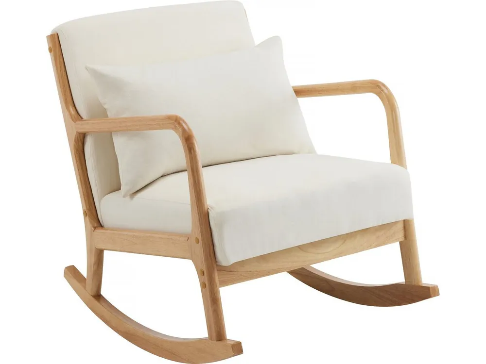 Mecedora de estilo escandinavo de tejido de rizo y madera - Beige