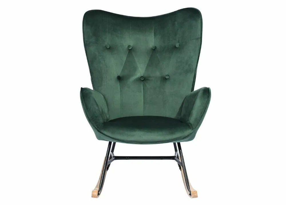 Mecedora escandinava en terciopelo verde con patas de madera clara EPPING KD TERCIOPELO VERDE PATA DE MADERA - Sofás sillones puffs