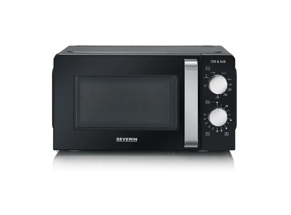 SEVERIN - Microondas pequeño con grill de 17 litros, microondas clásico para cocinar, calentar y descongelar, con rejilla de grill y plato giratorio, 32x24x44 cm, negro, 700 W, MW 7781