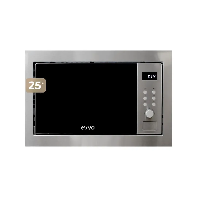 EVVO Microondas integrable Mi35 Inox, 25L, grill 1000W, 8 funciones, multifunción, temporizador 60 min, display digital, inox brillante - Electrodomésticos