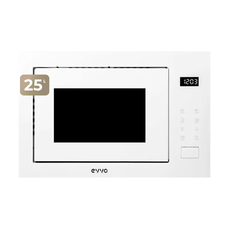 EVVO Microondas integrable Mi45 Glass White, 25L, grill 1200W, 8 funciones, multifunción, temporizador 60 min, display digital, blanco. - Electrodomésticos
