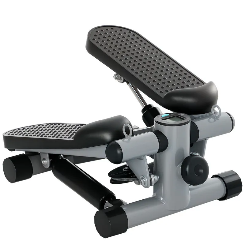 SPORTNOW Mini Stepper para Hacer Ejercicio en Casa Máquina de Escalada Compacta con Bandas de Resistencia Monitor LCD Pedales Antideslizantes Ajustables en Altura para Entrenamiento de Cuerpo Gris - Deporte