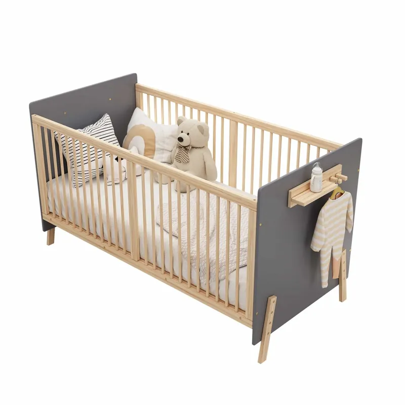Cuna de bebé de madera maciza 140x70x86cm - altura regulable en 3 niveles, pintura ecológica, convertible en cuna colecho y sofá cama, sin colchón - Azul