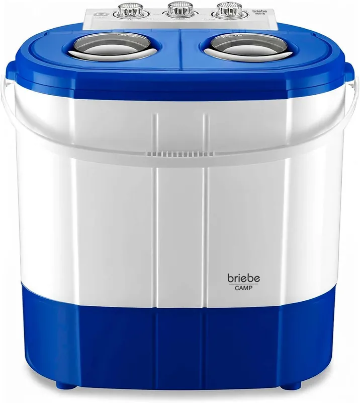 Briebe WM1140 Mini Lavadora Centrifugadora Portátil, 3Kg Lavado, 2 Compartimentos, Programa Lavado 15m, 190 , Blanco/azul - Electrodomésticos