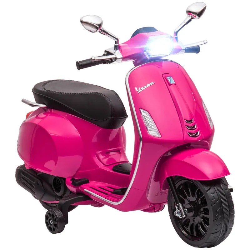 AIYAPLAY Moto Eléctrica para Niños de +3 Años con Licencia Vespa Moto de Batería para Niños 6V con USB MP3 Luz LED Radio FM Velocidad 3 km/h Carga 35 kg Rosa - Electrónica