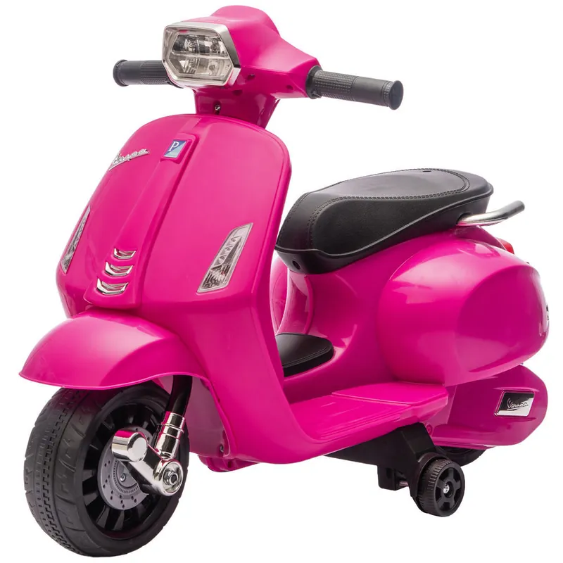 AIYAPLAY Moto Eléctrica para Niños 6V con Licencia Vespa, Moto Eléctrica Infantil con Ruedas Auxiliares de 6,9'', Velocidad de 2,5km/h, Faro y Bocina, para Niños de 2-4 Años, Blanco