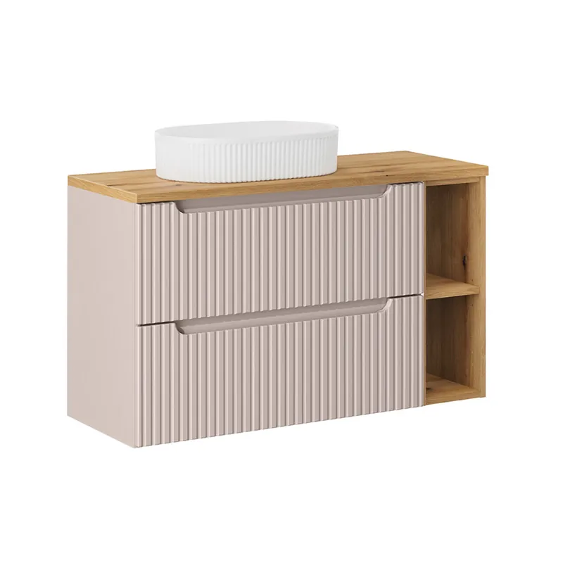 Mueble lavabo individual 100cm 2 cajones 2 compartimientos Riva Blanco y Madera - Baño