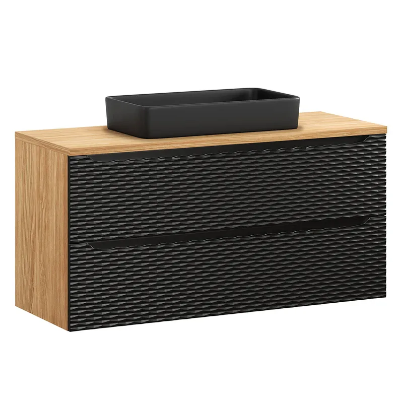 Mueble lavabo individual 120cm 2 cajones Elora Beige y madera - Baño
