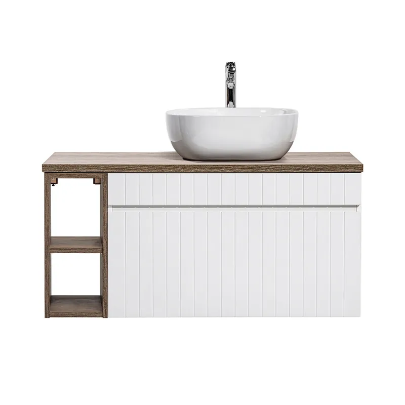 Mueble lavabo individual 100cm 2 nichos Zelie Blanco y Madera - Baño