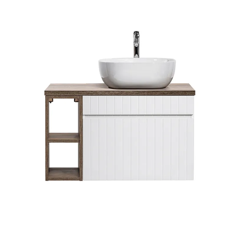 Mueble lavabo individual 80cm 2 nichos Zelie Blanco y Madera - Baño