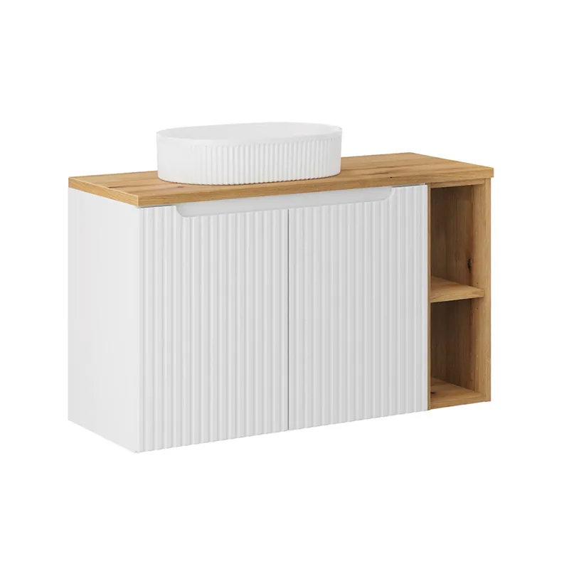 Mueble lavabo individual 100cm 2 puertas 2 compartimientos Riva Blanco y Madera - Baño