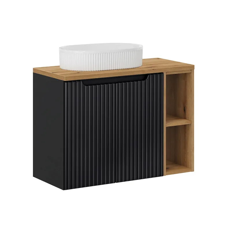 Mueble lavabo individual 80cm 2 puertas 2 compartimientos Riva Blanco y Madera - Baño