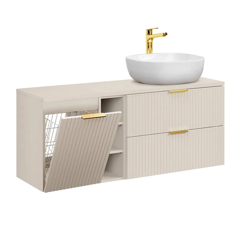 Mueble lavabo individual 140cm 3 compartimientos cesto de ropa Adriel Cachemira - Baño