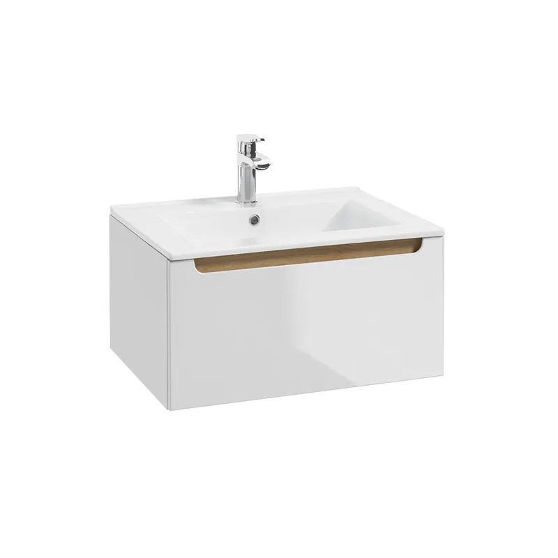 Mueble lavabo individual encastrado 60cm 1 cajón Livia Blanco y Madera - Baño