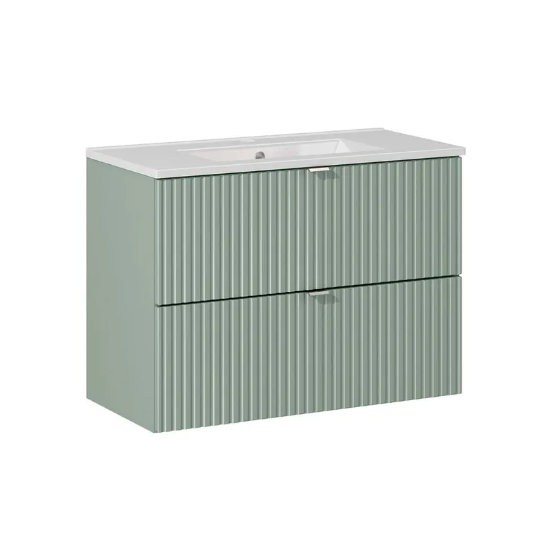 Mueble lavabo individual encastrado 80cm 2 cajones Jade Verde - Baño