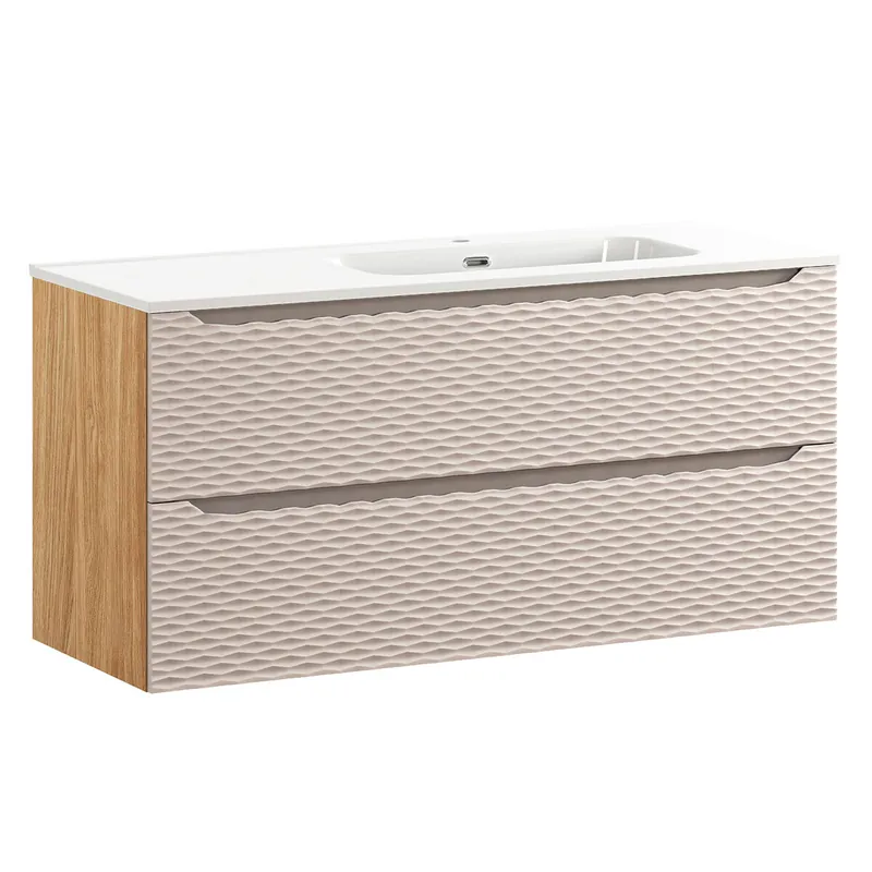 Mueble lavabo individual encastrado lado derecho 120cm 2 cajones Elora Negro y madera - Baño