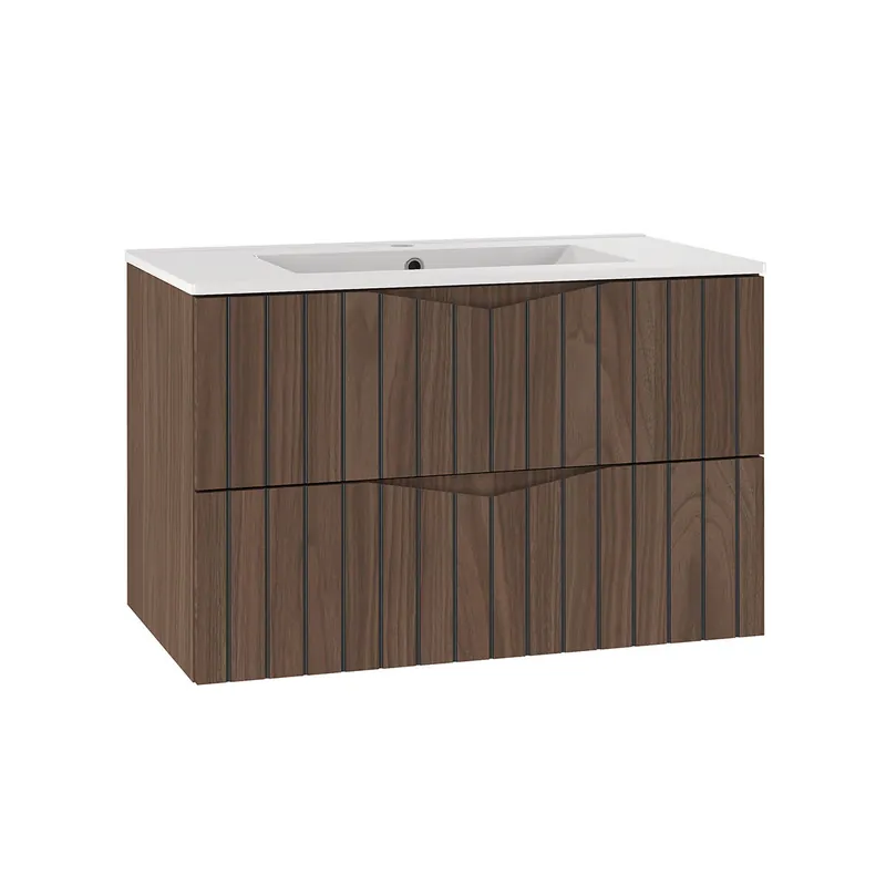 Mueble lavabo individual encastrado 80cm Siena madera y negro - Baño