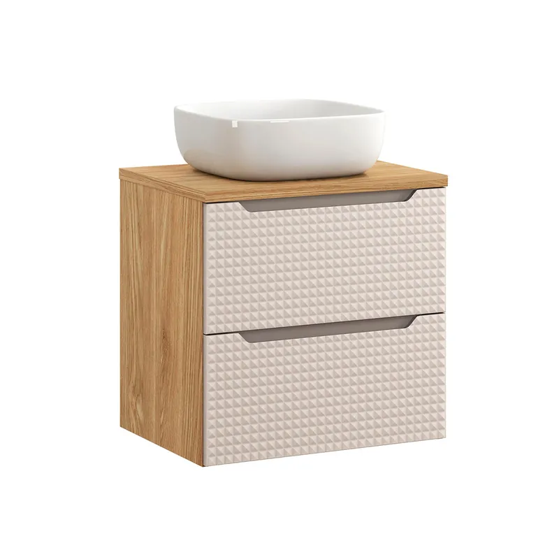 Mueble lavabo individual 60cm Mallory Beige y madera - Baño