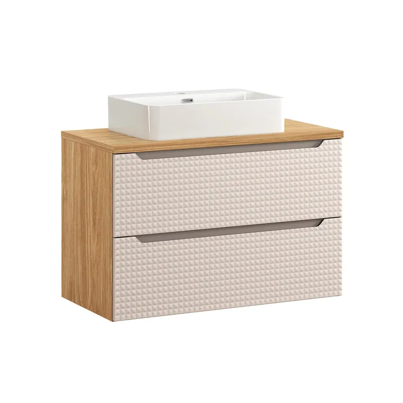 Mueble lavabo individual 90cm Mallory Beige y madera - Baño