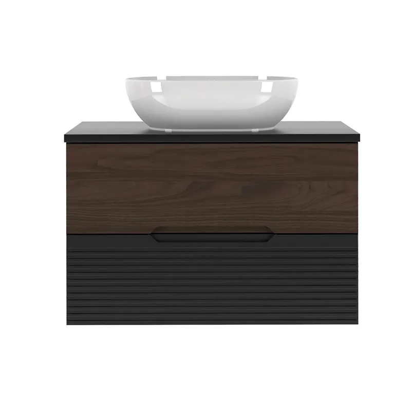 Mueble lavabo individual 80cm Sylla Negro y madera - Baño